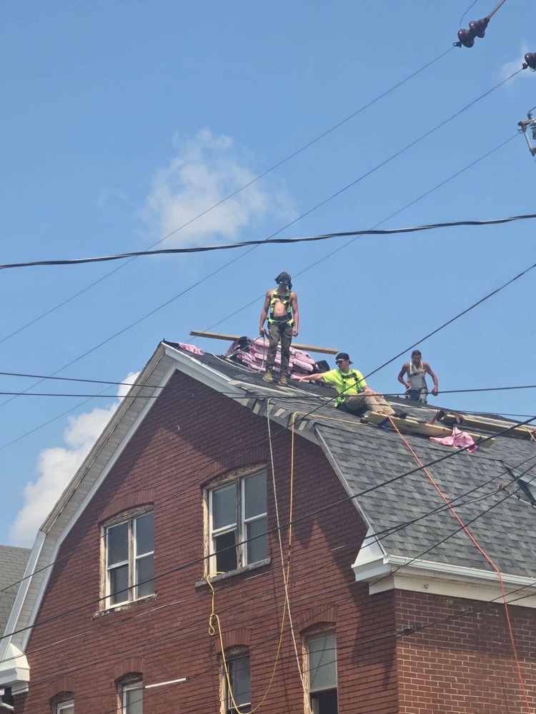 Aerial view of roofing job